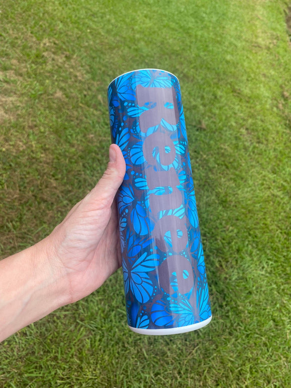Blue Butterfly Sublimation Tumbler