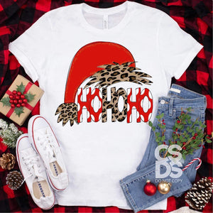 Santa Hat Ho Ho Ho leopard Tee